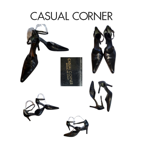 CASUAL CORNER Shoes - CASUAL CORNER BLACK LEATHER ANKLE STRAP HEELS MADE IN ITALY